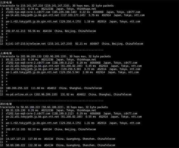 日本VPS中国电信回程路由